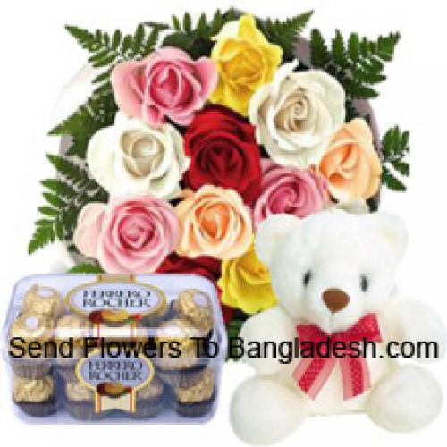 12 Rosas Rojas con Lindo Oso de Peluche y Chocolates