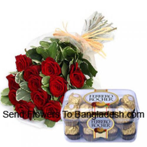 16 Pcs Ferrero Rochers와 사랑스러운 12 송이 빨간 장미