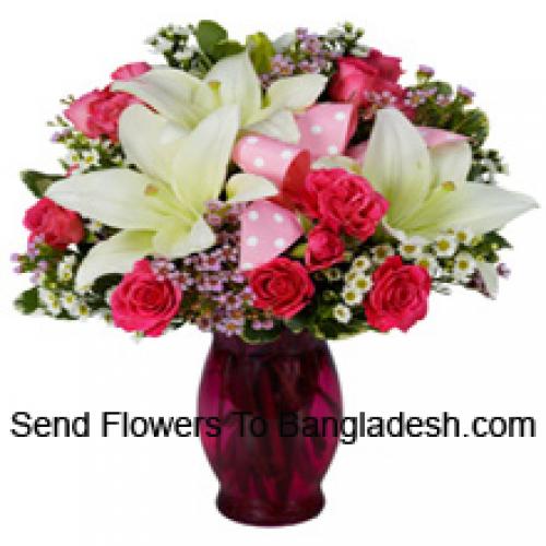 Cute Pink Roses and White Lilies