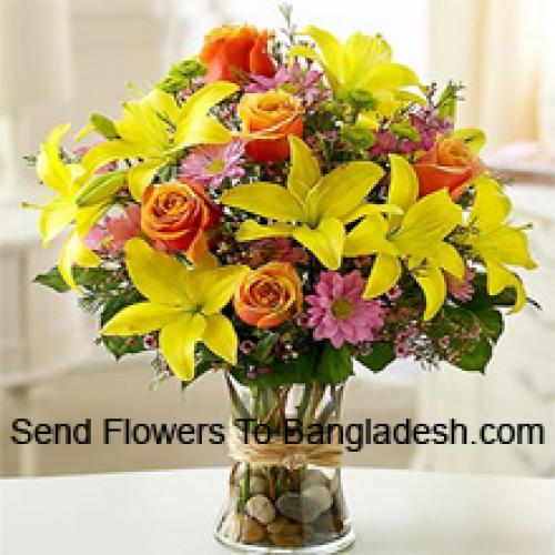 Lilies, Roses and Cute Gerberas in Vase