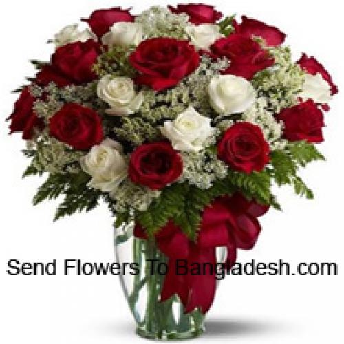 24 Red and White Roses