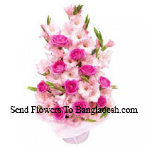 20 Beautiful Pink Roses and Gladiolus