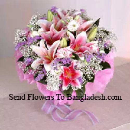 Bukiet ręcznie wykonanych różowych lilii
