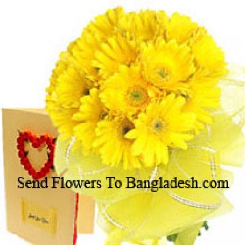 Buchet de gerbera galbene cu card