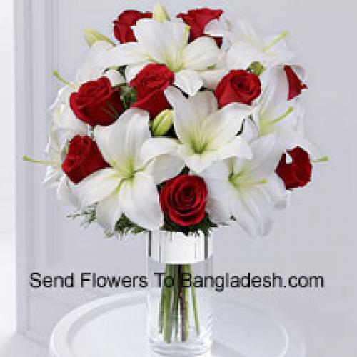 Roses and Lilies Greenish Arrangement